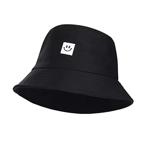 MaoXinTek Cappello Pescatore Pieghevole Cotone Bucket Hat Faccina Cappello da Sole Traspirante per Spiaggia all'aperto Nero 56-58 cm
