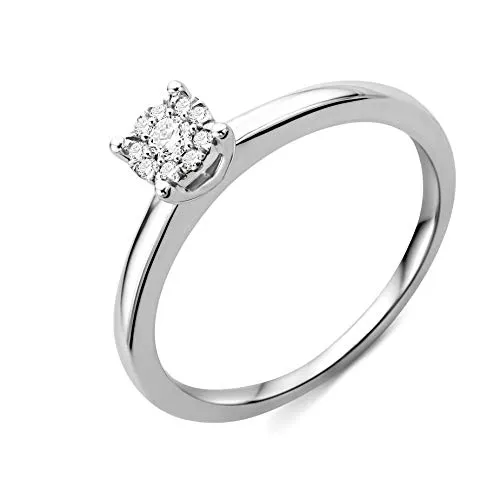 Miore - Anello di fidanzamento da donna in oro bianco 375 a 9kt e diamanti brillanti da 0,10 kt, Oro, diamante,