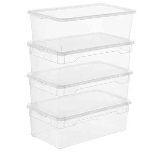 Rotho Clear Set di 4 scatole di conservazione Coperchio, Plastica (PP) Senza BPA, Trasparente, 4 x 5l, Bianco, (33,0 x 19,0 x 11,0 cm), 4 unità