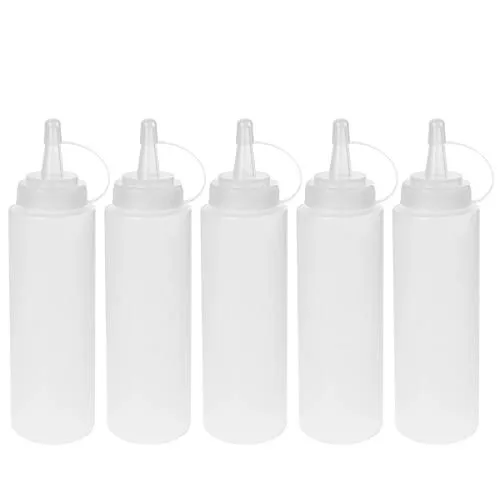 BESTOMZ 5-pack Plastica Squeeze Bottle set con cappuccio,plastica Squirt bottiglie con tappo per salsa/condimento dispenser 200ml bianco