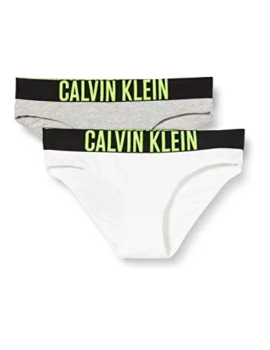 Calvin Klein 2pk Bikini-Set, Grigio (1GreyHeather/1White 0IN), 8-9 Anni (Taglia Produttore: 8-10) Bambina