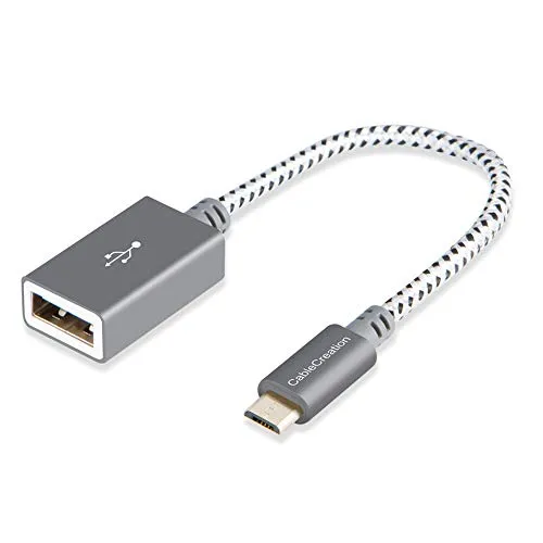 Cablecreation micro USB 2.0 OTG cavo intrecciato on the go adattatore micro USB maschio a USB femmina per Samsung o altri telefoni intelligenti con funzione OTG, 15,2 cm/Space Gray aluminum