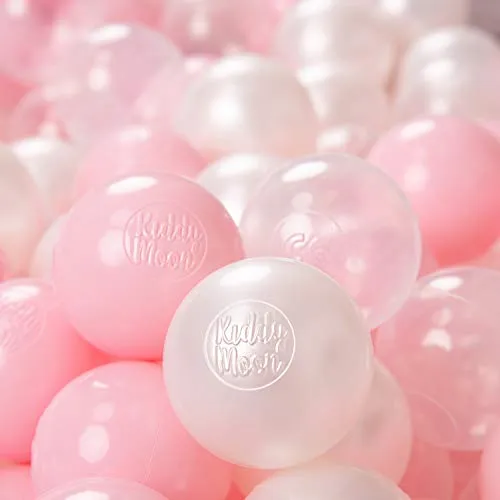 KiddyMoon 1200 ∅ 6CM Palline Morbide Colorate per Piscina Bambini Fatto in EU, Rosa Chiaro/Perla/Trasparente