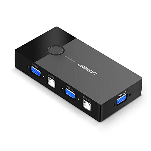 UGREEN Switch VGA 2 Ingressi 1 Uscita con 2 Porte USB, KVM per Schermo Tastiera Mouse Stampante Scanner, 2 Cavi USB Inclusi