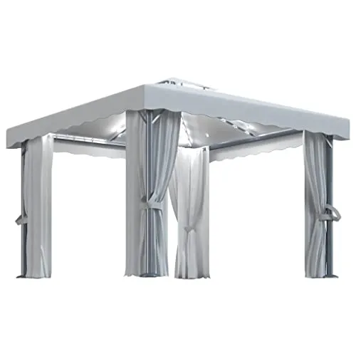 vidaXL Gazebo con Tende e Stringa di Luci LED 3x3 m Bianco Crema