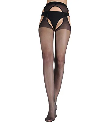 WOOTI TIGHTS Collant Strip Panty Setificato GUSTOSA M Nero, 15 den, Calza Sexy, Elegante, Resistente, Morbido, Comodo, Confortevole, Velata, Disponibile nei colori Nero, Playa, Rosso