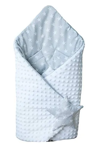 BlueberryShop coperta di pile Minky per avvolgere il bambino in macchina| Sacco a pelo double face per neonati | Destinato per i bambini da 0 a 3 mesi | 78 x 78 cm | Bianco Stella