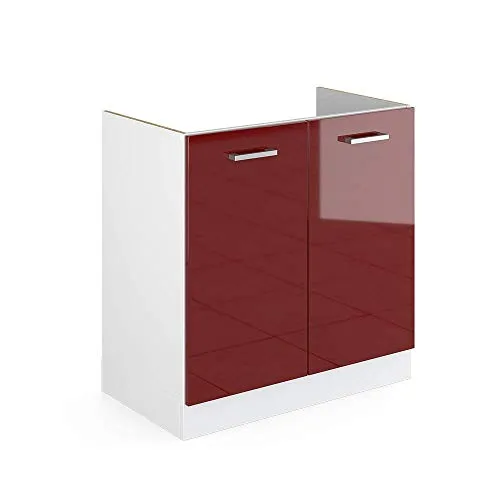 Vicco mobile lavello cucina R-Line, Rosso bordeaux lucido/Bianco, 80 cm senza piano di lavoro
