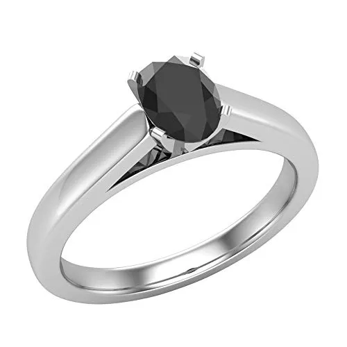 Anello di fidanzamento da donna con diamante solitario ovale in oro 14 carati 0,42 carati (nero, AAA) e Oro bianco, 52 (16.6), colore: Trasparente, cod. BSOR-0.42-WG-6