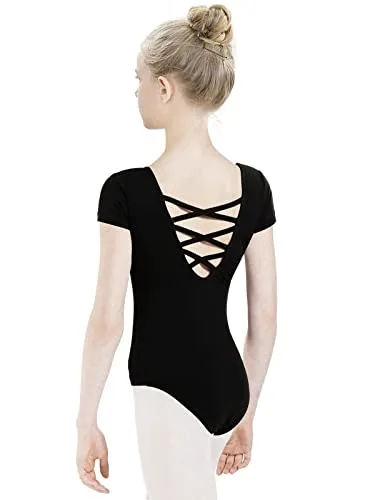 tanzdunsje Body Danza Bambina Donne Balletto Body Leotards Ragazze Ginnastica Leotards cotone manica corta,Nero 140