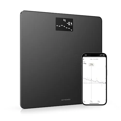 Withings Body – Bilancia Intelligente Wi-Fi con Monitoraggio dell'IMC, Pesapersone Digitale da Bagno e Sincronizzazione con l'App tramite Bluetooth o Wi-Fi, Nero