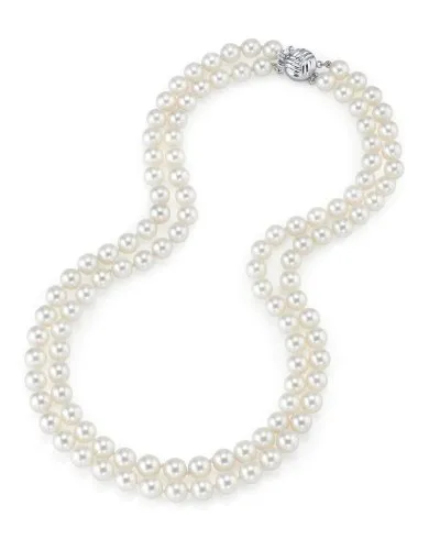 Collana a doppio filo di perle giapponesi Akoya bianche da 7,5-8 mm, in oro 14 ct, 43,18-45,72 cm, qualità AAA e oro giallo, colore: Gold/White, cod. 1