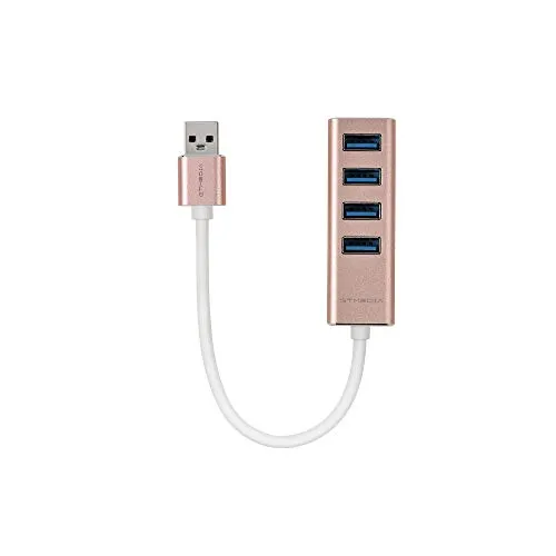 GTMEDIA Hub USB 3.0 a 4 Porte, Splitter per trasferimento Dati ad Alta velocità, Connettore 4-in-1 USB in Alluminio Oro Rosa da 15 cm per PC Computer Laptop Desktop