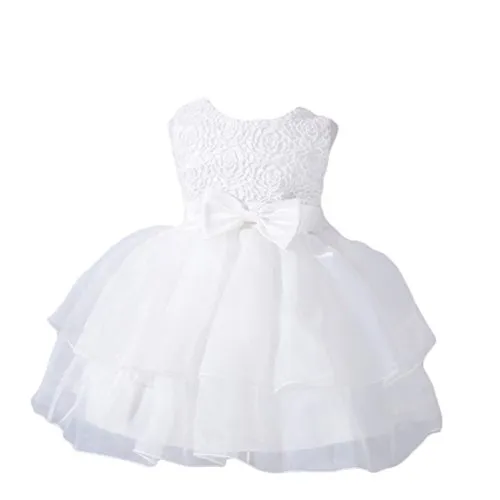 YuanDian Bimba Neonata Battesimo Cerimonia Abiti Tulle Pieghe Bowknot Senza Maniche Fiore Matrimonio Damigella Compleanno Partito Principessa Sera Vestiti Bianco M/6-12 Meses