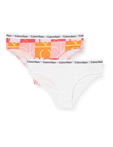 Calvin Klein 2pk Bikini-Set, Rosa (1CKPatternUnique/1White 0J5), 12-13 Anni (Taglia Produttore: 12-14) Bambina