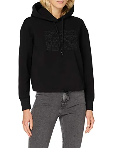 Calvin Klein Logo Cotton Bonded Hoodie Maglione, CK Black, X-Small Donna