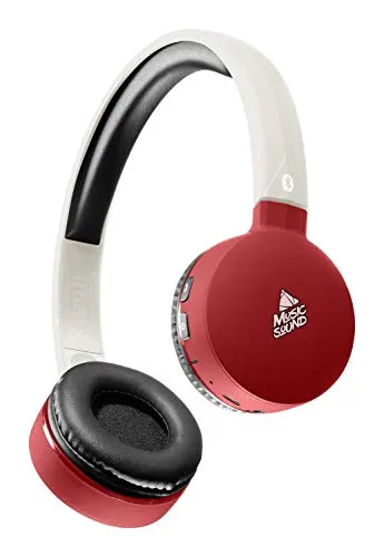 Musicsound - Cuffie Bluetooth con fascia estendibile, wireless, con microfono, display LED e telecomando, colore: Rosso/Bianco