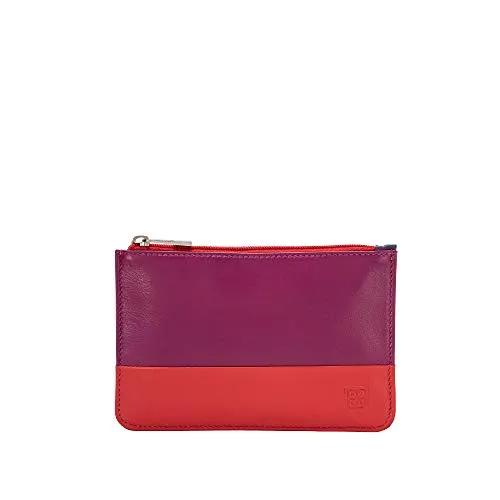 Bustina portatutto donna in vera pelle colorata con zip e 3 tasche porta carte DUDU Fucsia