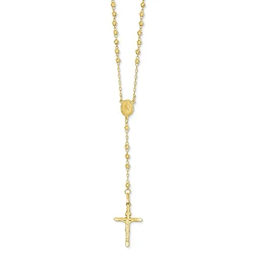 Collana rosario da donna in oro giallo 14 ct, taglio diamante, 3 mm