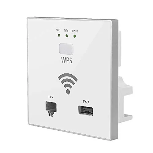 TOOGOO Wall WiFi Router 300 Mbps Access Point Socket con Crittografia USB Rb45 WPS per Home Hotel Project Support AC Management Bianco