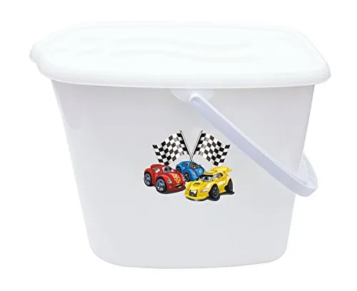Bieco 11106906 - secchio pannolino con coperchio e manico, bianco, con Cars motivo"Formula Race", rettangolari, circa 24 x 35 x 26 cm