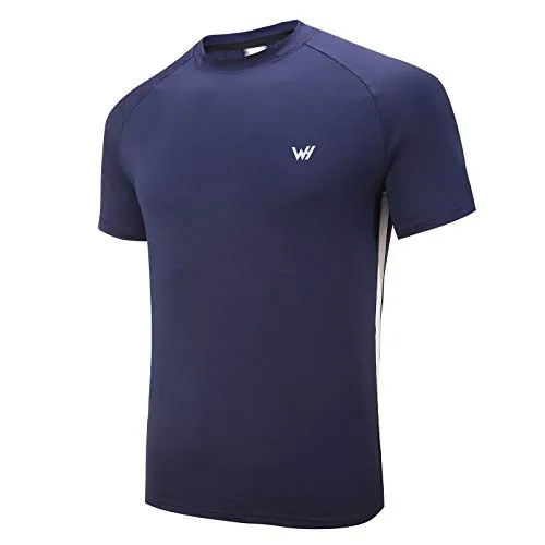 WHCREAT T-Shirt Sportiva da Uomo, Maglia da Corsa Traspirante a Maniche Corte, Blu, M