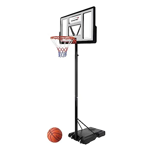 Hauki Canestro da Basket Supporto Pallacanestro Bianco Regolabile in Altezza da 235 a 295 cm con Tabellone e Ruote Base Stabile Riempibile con Acqua e Sabbia Diametro del Anello Ø 48 cm