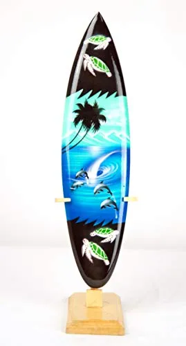 Asia Design n. 5 - Tavola da surf decorativa in miniatura, in legno, altezza: 30 cm, incl. supporto in legno