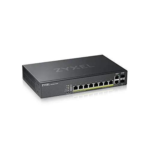 Zyxel Switch gestito PoE+ di Layer 2, 8 porte Gigabit Ethernet con budget da 180 W e 2 porte Gigabit combo e modalità ibrida su cloud [GS2220-10HP]