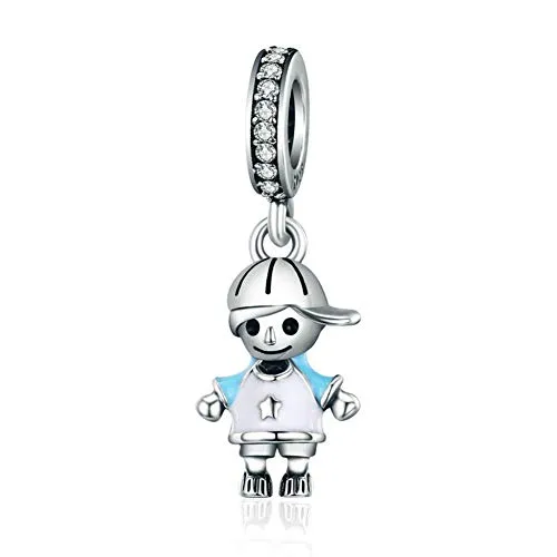 Ciondolo a forma di bambino in argento Sterling 925, ideale come regalo di compleanno, per braccialetti Pandora Boy