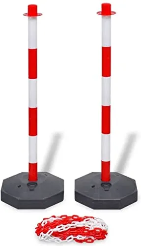 Set Stradale 2 Pali con base e Catena di Plastica Segnaletica da 10 m (2)