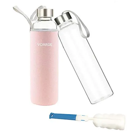 Voarge - Bottiglia di vetro, priva di BPA (Bisfenolo A), 550 ml, con borsa in nylon, ideale da portare in auto, per strada, per quando si fa sport, Rosa
