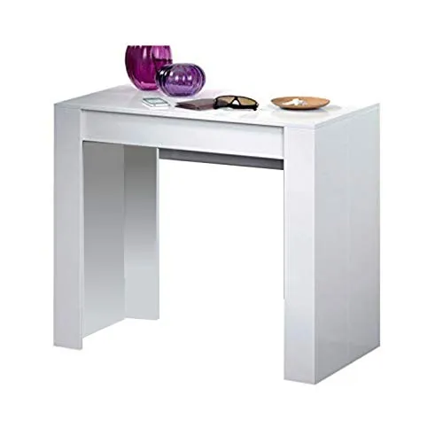 applife Tavolo Consolle Allungabile Design Moderno Elegante Tavolo per Casa Ufficio,Tavolo 10 Posti Salvaspazio, Allungabile Fino A 2.37 Metri 78 x 51 x 90 cm,Bianco Lucido