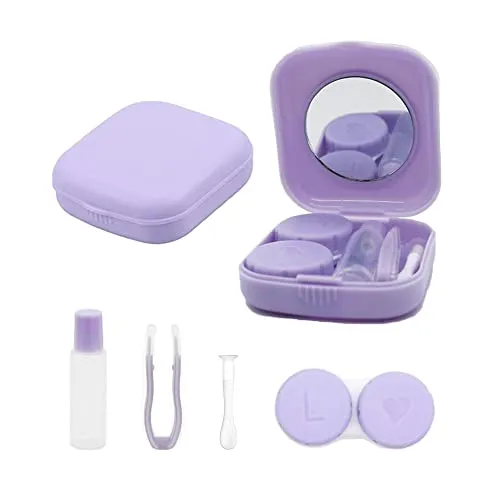 Custodia per lenti a contatto Custodia per lenti a contatto igienica portatile Set da viaggio con specchio adatta per le uscite quotidiane (Viola)