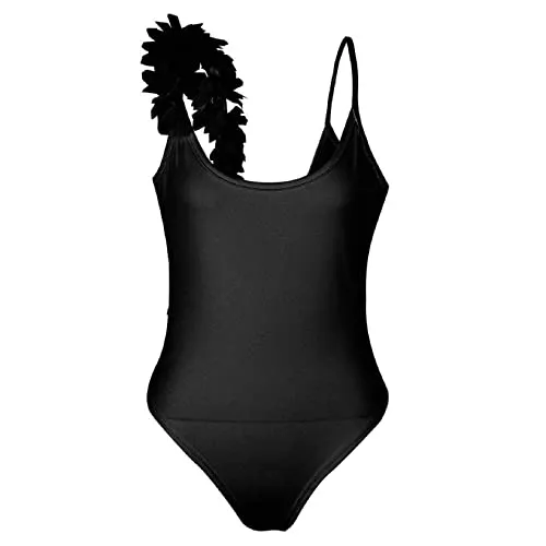 Yuson Girl Costume da Bagno Intero Sexy Bikini Set per Donna Imbottiti con Fiori Bikini Costumi da Bagno Donna(Nero, L)