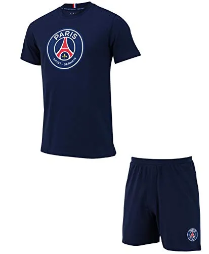 Paris Saint-Germain - Pigiama estivo da uomo, collezione ufficiale del Paris Saint-Germain, taglia: adulto, Uomo, blu, Large