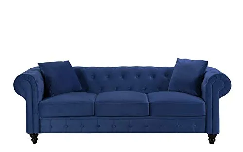 BHDesign Mila - Divano Chesterfield a 3 posti, in velluto, colore: Blu marino