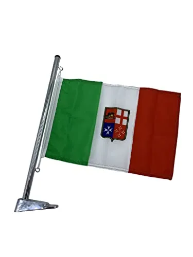 Glac Store® Asta Portabandiera Porta Bandiera in Acciaio Inox Inossidabile 35 cm con Staffa per Imbarcazioni Barca Yacht Bandiera Italiana Inclusa