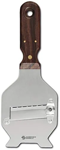 Ambrogio Sanelli - Linea Affettatartufi - Affettatartufi in Acciaio Inox. Manico in Legno Scuro, Ergonomico ed Antiscivolo. Regolatore di qualità per Un Taglio preciso. Lama ondulata, Acciaio Inox