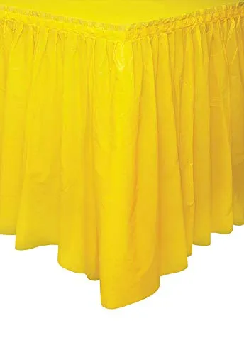 Unique Party- TableSkirt Gonna Plastificata da Tavola, Giallo, 37 cm x 4.3 m, 50048