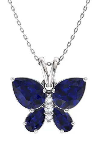 Diamondere - Collana con ciondolo a forma di farfalla, in oro bianco 9 carati, con pietre naturali e certificate e diamanti e Oro bianco, colore: Blue Sapphire, cod. AM-52_WG_SA