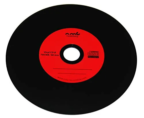 NMC, 25 CD-R, dischi in vinile, rossi, Carbon Dye, parte posteriore completamente nera, CD vuoti da 700 MB