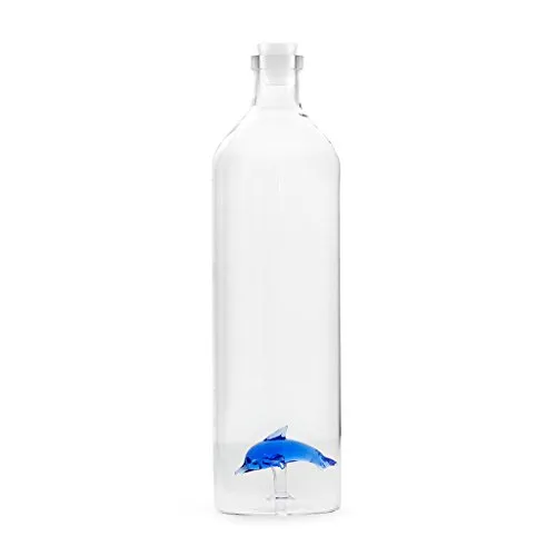 Balvi - Dolphin Bottiglia di Vetro per l'acqua. Ha all'Interno la Figura di Un Delfino. Tappo in Silicone.
