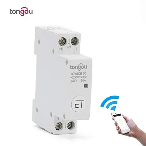 Telecomando WiFi Interruttore automatico tramite APP eWeLink Controllo vocale con Amazon Alexa Interruttore principale su guida DIN 18mm TONGOU-50A
