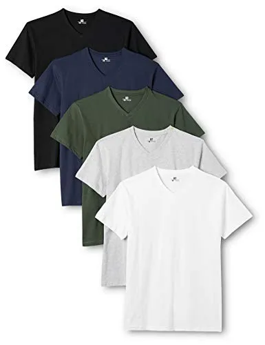 Lower East T-shirt Uomo con Scollo a V, Pacco da 5, Multicolore (Weiß/Schwarz/Grau/Blau/Grün), Medium