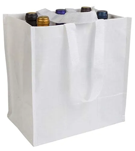 Generico Shopper Porta Bottiglie (6 posti) in PP Laminato 120 g/m2 Manici Corti a Nastro Colore Bianco