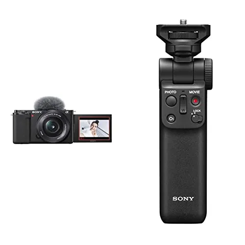 Sony Alpha ZV-E10 - Kit Vlog Camera con Obiettivo 16-50mm, APS-C, Video 4K, Real-time Eye Autofocus + SELP1650 + GP-VPT2BT Shooting Grip Bluetooth con Funzione Telecomando Wireless e Treppiedi