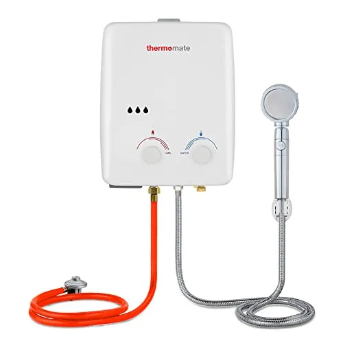 Scaldabagno a Gas GPL, Thermomate AZ132 5L Portatile Istantaneo Scaldabagno GPL con Doppia Termocoppia, utilizzabile per Esterno RV, campeggio, barca