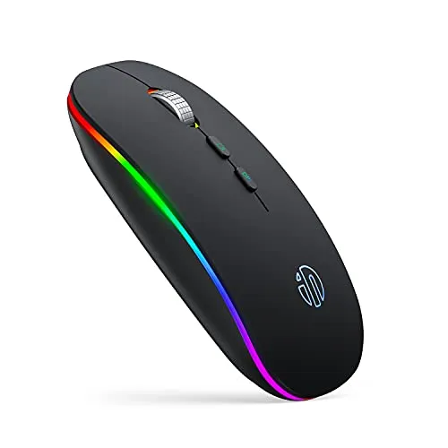 Mouse Bluetooth LED Inphic, Mouse Wireless Silenzioso Slim Dual Mode Ricaricabile (BT 5.1 + 2.4G USB), Mouse Wireless RGB Per Computer Portatile PC Desktop Mac Windows, Nero