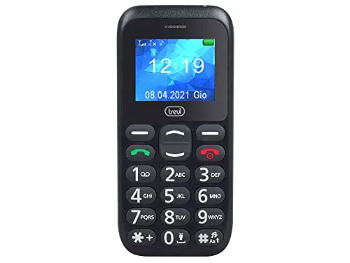 Trevi SICURO 10 Telefono per Anziani Tasti Grandi, Display LCD 1.77”, Cellulare con Funzione SOS, Ripetizione Vocale dei Numeri, Base di Ricarica, 8 Numeri Memorizzabili, Sveglia, Nero